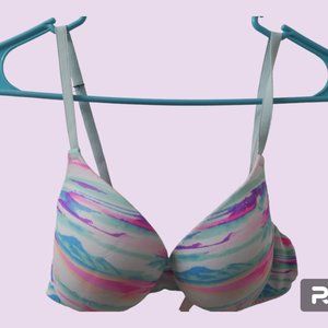 PINK Victoria's Secret wear everywhere push-up tie dye bra in blue, white and 34